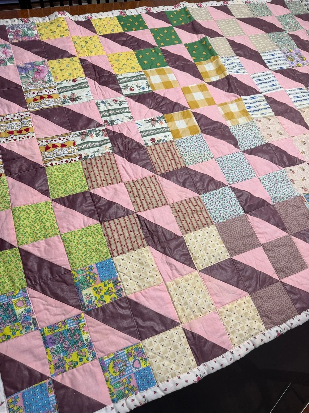 Handmade Pink and Plum Patchwork Quilt - Cozy Home Bedding - 3’ x 5’
